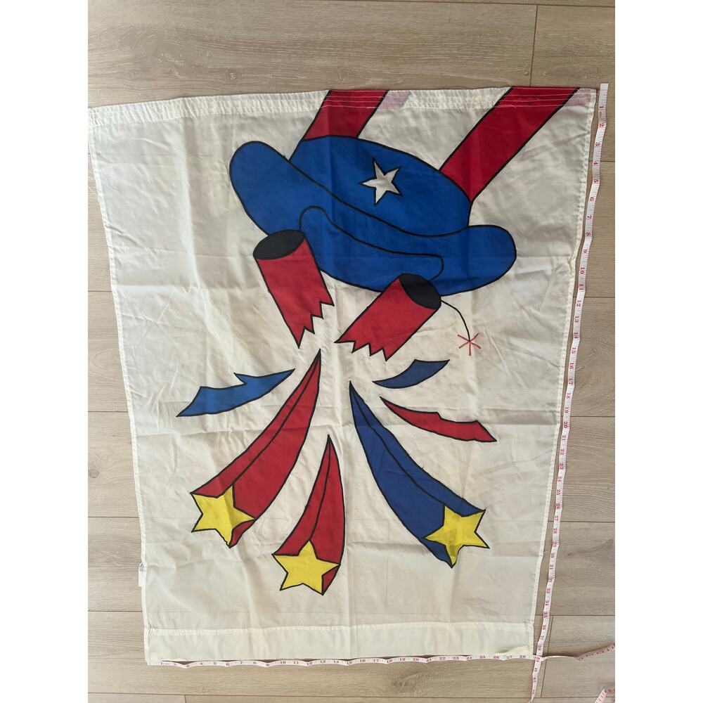 Vintage Outdoor Porch Flag Patriotic Fourth of July Uncle Sam's Hat Fireworks JL